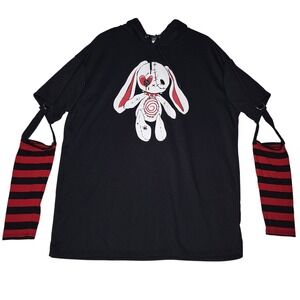 Social Collision Hoodie Womens XL Black Gothic Bunny Detachable‎ Striped Sleeves